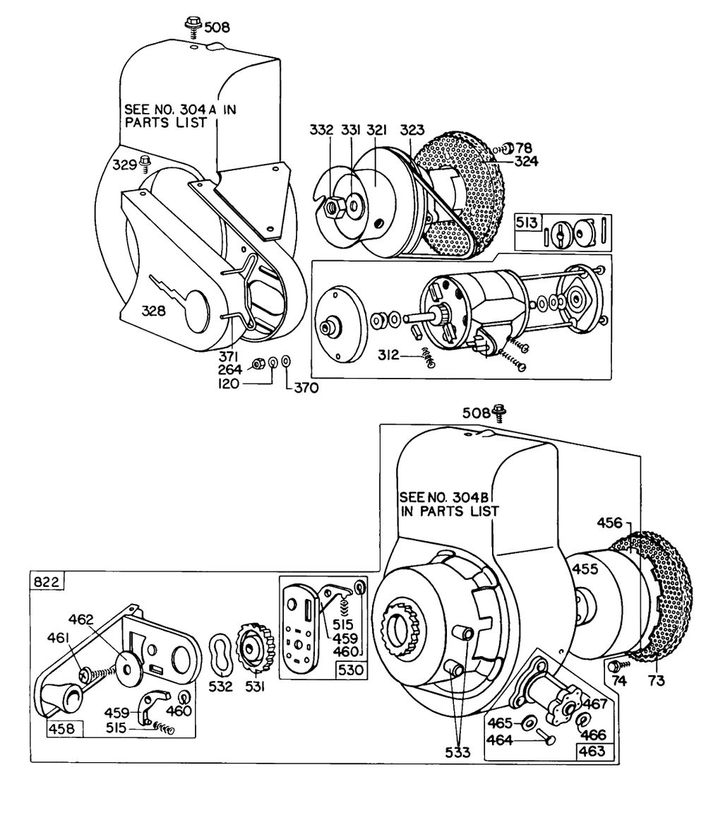 (2) Rewind Starter Assys. Diagram and Parts List for 80201-0725-XX  Briggs and Stratton Engine